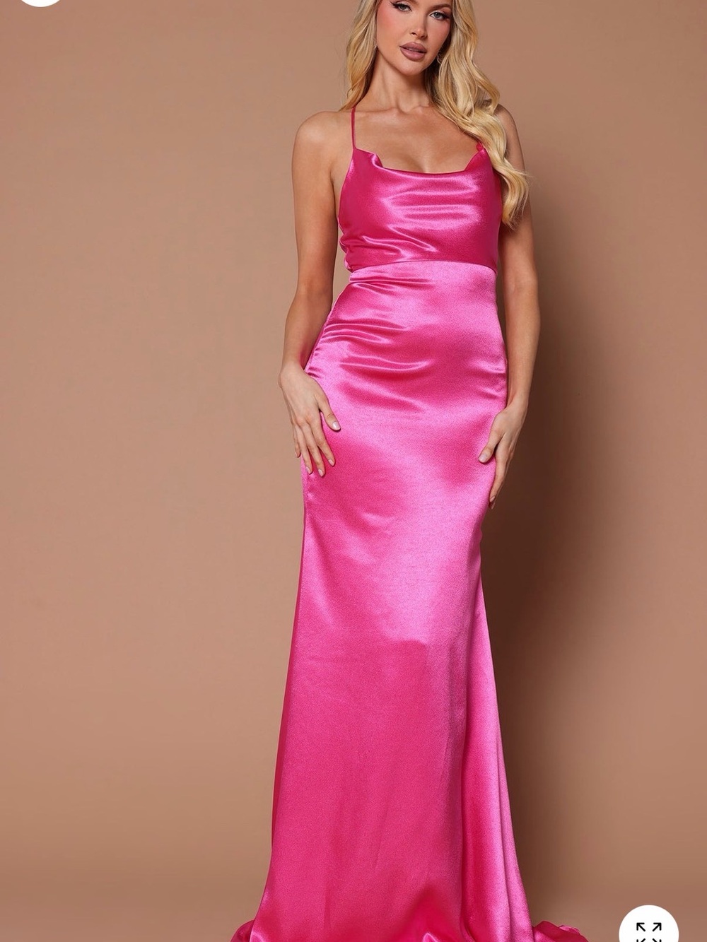 Fashion Nova Hot Pink Satin Cowl Slip Maxi Dress